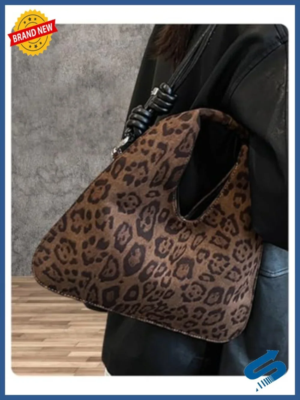 Suede Leopard Print Hobo Shoulder Bag with Adjustable Strap